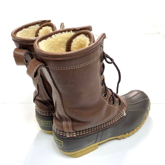 L.L. Bean 10" Shearling-Lined Leather Lace Up Duck Boots in Brown Size 8 #230121 - Picture 7 of 12
